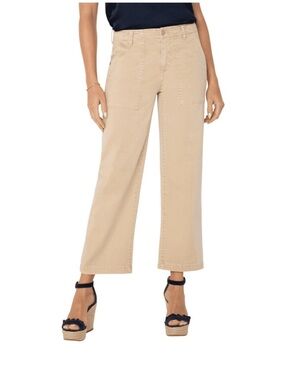 Liverpool Los Angeles Wide Leg Crop Mid Rise Cargo Pants Tan Size 6/28